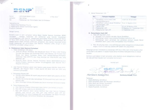 Pelaksanaan Ujian Nasional Perbaikan (UNP) Tahun 2016