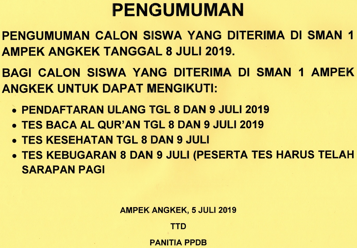 Pengumuman dan Daftar Ulang PPDB TP. 2019/2020 Lulus Seleksi Online