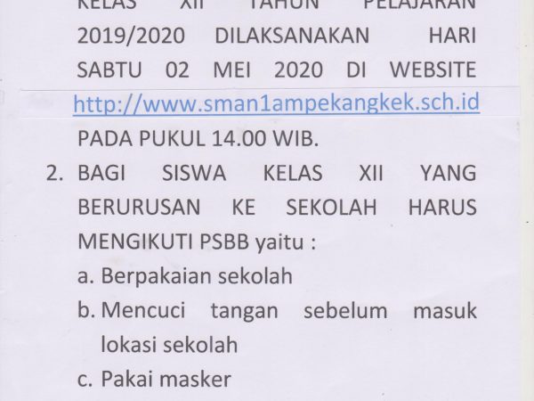 Pengumuman kelulusan kelas XII TP. 2019-2020