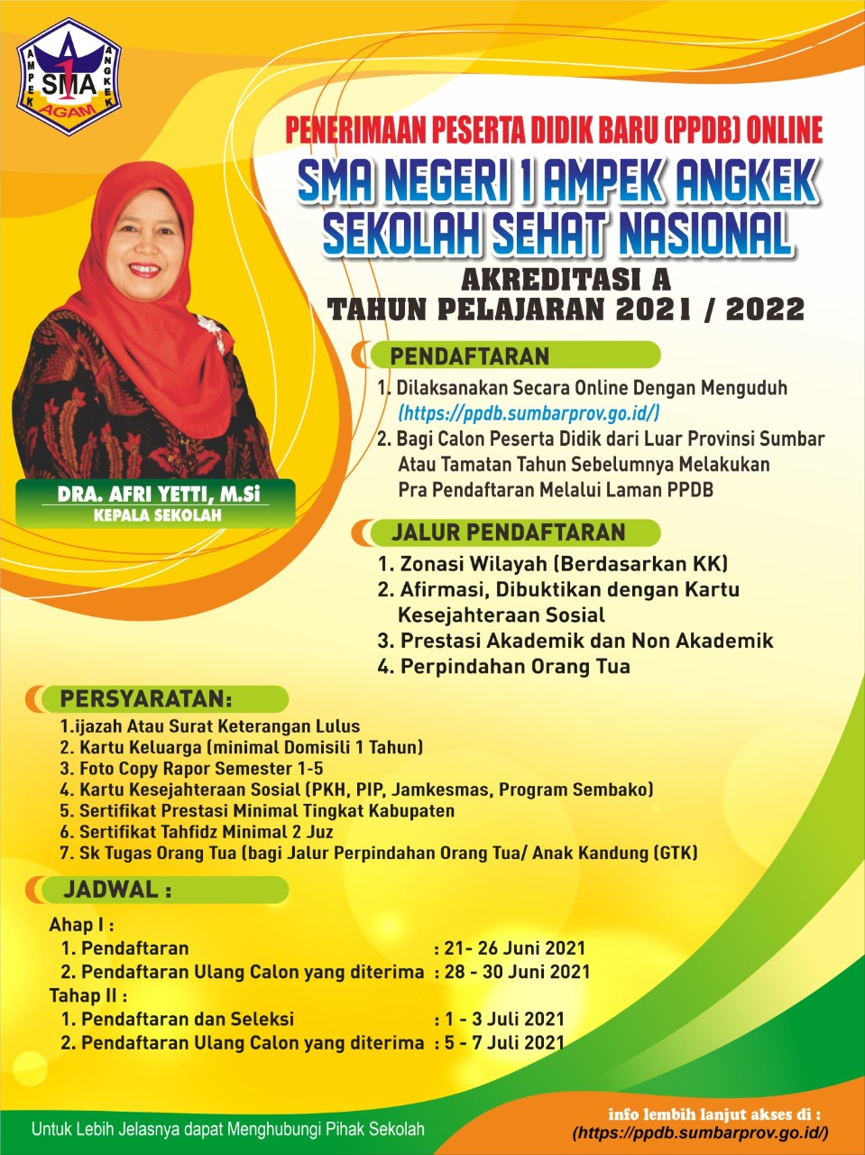 Penerimaan Peserta Didik Baru (PPDB) SMAN 1 Ampek Angkek TP. 2021/2022