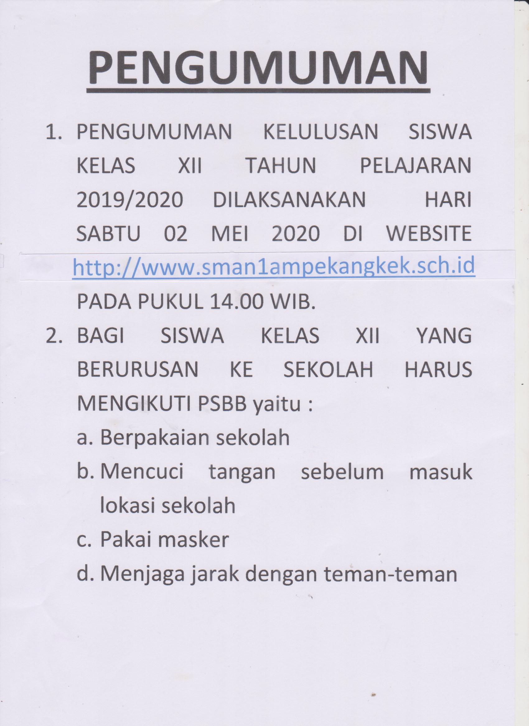 Pengumuman kelulusan kelas XII TP. 2019-2020